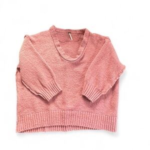 Free People Pink Oversized Cotton Knit 3/4 Length Sleeve Sweater sz Large Womens